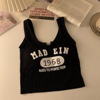 Women's Cropped Vest with Letter Print & Wide Straps - No Underwire, Beautiful Back, Bandeau Style, Wear as Outerwear or Base Layer One Size