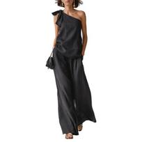 2 Piece Outfits for Women Summer One Shoulder Sleeveless Top And Wide Leg Pants Matching Lounge Set with Pockets M pilka