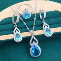 2026 Light Luxury Zircon Inlaid Water Drop Jewelry Earrings Open Ring Necklace Mother's Day Gift 45CM