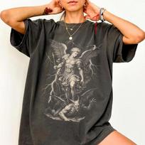 Streetwear Šv. Mykolo Arkangelo Marškinėliai Moteriški Unisex Medvilniniai Oversized Vasariniai Laisvi Kasdieniai Trumpomis Rankovėmis Gotikiniai Punk Hip Hop S