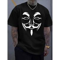 Men's Anonymous Mask Design Guy Fawkes Anonymous Graphic T-Shirt - V for Vendetta Inspired Casual Round Neck Short Sleeve, Breathable Summer Comfort S