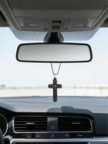 1 nerūdijančio plieno krikščioniškas kryžius automobilio pakabukas - Biblijos eilutė Tėve mūsų, paprastas religinis galinio vaizdo veidrodžio papuošalas, tikėjimo dovana juoda