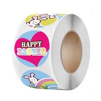 50-500pcs Round Happy Easter Stickers For Gift Bag Box Envelope Rabbit Bunny Seal Label Sticker Easter Decor Handmade Sticker