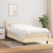 Vidaxl Łóżko Kontynentalne Z Materacem, Kremowe, Tkanina, 90X200 Cm