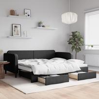Vidaxl Sofa Rozsuwana Z Szufladami, Czarna, 90X200 Cm, Tkanina
