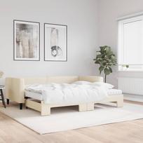 Vidaxl Sofa Rozsuwana Z Materacami, Kremowa, 90X200 Cm, Tkanina