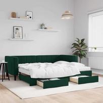 Vidaxl Sofa Rozsuwana Z Szufladami, Ciemnozielona, 90X200 Cm, Aksamit