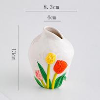 Ceramic Vase Embossed Tulip Colorful Flower Pattern Flower Vase Floral Arrangement Accessories Home Decoration Accessories