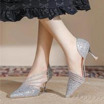 Shiny Sequins Pointed Toe Champagne Thin High Heels Sexy Elegant Wedding Bridal Dress Shoes for Women Party Footwear 35