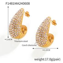 European Style Water Drop Rhinestone Earrings: Fashionable, Light Luxurious, Temperament Enhancing, 18K Gold-Plated Titanium Steel.
