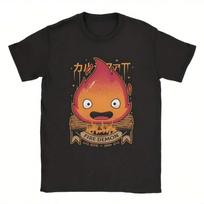 Unisex's Calcifer-Fire-Demon Kalcifer T Shirt Anime Cartoon Cute Pure Cotton Tops Vintage Short Sleeve Tees Graphic Printed T-Shirt XXXL