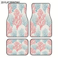 4pcs Pink Coral Light Blue Background Fresh And Delicate Pattern Printed Car Mats, Universal Material All-Season Weatherproof Ve