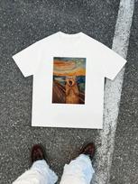 Funny Artistic Style Round Neck Unisex's T-Shirt, Famous Painting Shouting Cat Print M