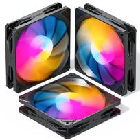 upHere 120mm PC Case Fan with Rainbow LED, PWM Compatible, Quiet, High Performance, 3-Pin Connector, 3 Fans per Set, Black Frame and Black Blades