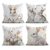 4pcs/Set Happy Easter Decoration Pillowcase Home Festive Flower Butterfly Rabbit Egg Print Living Room Sofa Cushion Cover 4PCS