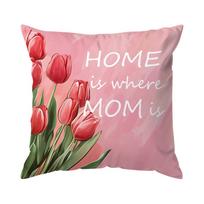 Mothers' Day Decoration Pillowcase Gift Pink Tulip Print Design Cushion Cover Suitable For Home Room Sofa Car Decor With Zipper 4PCS