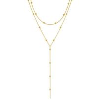 Vintage Gold Color Double Layered Long Chain Drop Necklaces for Women Simple Metal Geometric Bead Tassel Choker Necklace Jewelry