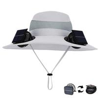 Outdoor Wide Brim Sun Hat with Solar/Charging Fan Large Edge Cooling Hat 3 Modes Outdoor Drawstring Fishing Hat for Beach Garden