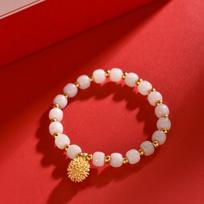 Korean Hetian White Jade Tube Bracelet with S925 Silver Gold-Plated Durian Charm Adjustable
