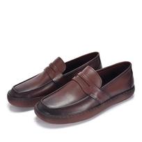 Men's Discontinued Retro UK Handmade Genuine Leather Square Toe Loafers - Soft Sole Casual Trendy Shoes Size 43