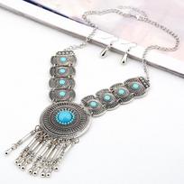 Alloy Water Drop Pendant Necklace With Rhinestone Embellishments And Chain For Ladies SilverBlue