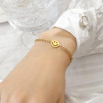 18K Gold Smiley Face Bracelet - European & American Design, Titanium Steel, Simple & Versatile (E141)