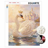 Frameless DIY Pearl Bead Painting Kit Elegant Swan Castle Pattern Creative Relaxing Craft Canvas Home Decor Adult Gift 30x40cm