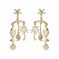 Bohemian Metal Shell Starfish Drop Earrings for Women Lady Ocean Beach Style Dangle Earrings Vacation Party Jewelry Accessories