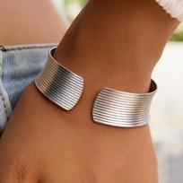 Simple Wide Edge Striped Open Bracelet for Women Men Punk Stainless Steel Bracelet Fashion Waterproof Jewelry Accessories