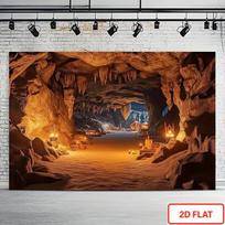 2D Primitive Cave Interior Tapestry Ancient Campfire & Lantern Background Cloth 47.2x31.5inch/120*80cm