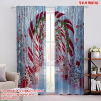 2pcs 2D flat printing Happy St Patrick's Day Scene Curtain Red candy cane Christmas arch Fabric Without Electricity Festive 60×150cm(23.6×59in)