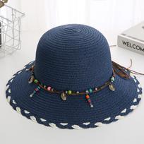 Wide Brim Bohemian Beaded Strap Straw Hat Western Country Style Women's Sun Hat  Girls