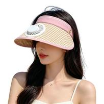 Breathable Solar Fan Hat Folding Summer Fan Visor Cap Cooling Sunshade Hat  Beach Pink Rechargeable