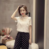 Lace Shirt Women's Summer Korean Version Fairy Style Short Sleeved Hollow Out Small Shirt Temperament Chiffon Top M
