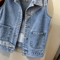 Trendy Striped Denim Vest Women Short Jacket Slim Fit Casual Spring Fall Fashion S