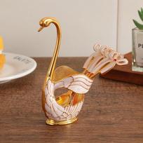 Swan Base Holder Coffee Spoon Set Vintage Stainless Steel Spoons Dessert Spoon Set  Fruit Dessert