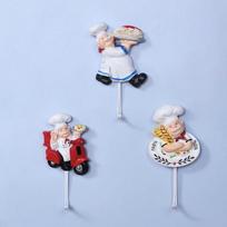 4pcs Cute Waterproof Cartoon Chef Hooks Plastic Resin Chef's Bread Hooks Wall Hanging Decorative Key Hangers Entrance