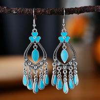 Ethnic Drop Oil Flower Water Drop Vintage Earrings for Women Simple Temperament Silver Color Alloy Dangle Earring Jewelry