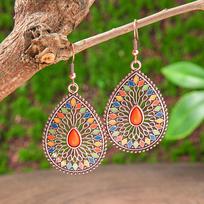 Ethnic Temperament Water Drop Earrings Necklaces Set for Women Vintage Hollow Drop Glaze Tassel Necklace Boho Female Jewelry