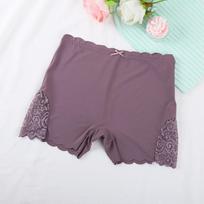 Sexy Lace Edge Ladies Ice Silk Solid Color Smooth Boxer Pants Seamless Elastic Large Size Women's Anti-skid Safety Pants S