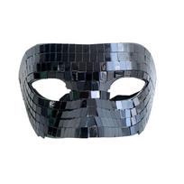 Full Face Night Club Mask Masquerade Home DJ Decor Ball Glitter Mirror Face Mask  Costume Black(Half Face)