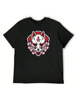 Japanese Kitsune Mask With Sakura Flowers T-Shirt Vintage Clothes Quick Drying Funny Costumes Boys Whites Funny T Shirts For 'unisex S