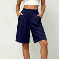 Women Casual Loose Fit Wide Leg Bermuda Shorts with Pockets Mid Length Street Style Five Point Pants Comfortable Everyday Wear L