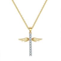 Angel Wings Cross pakabukai karoliai moterims Estetiniai korėjiečių mados aukso spalvos CZ Choker grandinės kaklo aksesuarai papuošalai