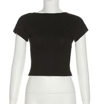 Summer Slim Fit Solid Backless Sexy Women's T-shirt Fashion Round Neck Casual T Shirt for Women Clothing Street Y2K Casual Lady Tee Tops 24562 S