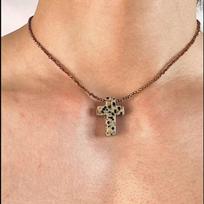 Handmade Raw Stone Beaded Necklace Natural Stone Cross Necklace smėlis