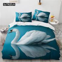 Romantic Swan Duvet Cover Microfiber Flower Bedding Set Quilt Cover Extra Large Twin  for Lovers Bedroom Romantic Decoration AU Single(140x210cm) gray