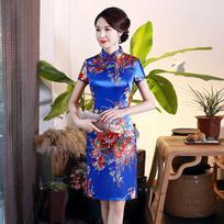 Vidutinio ilgio Retro Cheongsam: Liekna, seksuali suknelė pasirodymui ir fotosesijoms S