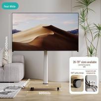 Youbei mobilus televizoriaus stovas Xiaomi, Hisense, TCL - pastatomas baltas masyvios medienos meno vežimėlis