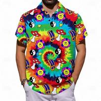 Men's Mushroom Shirt Short Sleeve Artistic Hippie Causal Summer Spring Turndown Button Up Pocket Red S